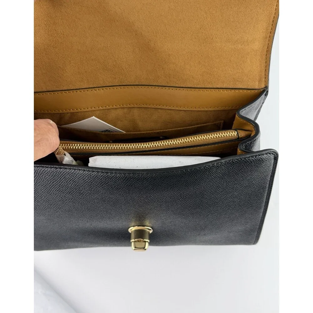 COACH Tilly Crossbody Top Handle Twist Lock Black Gold Leather Bag F76618 - $398